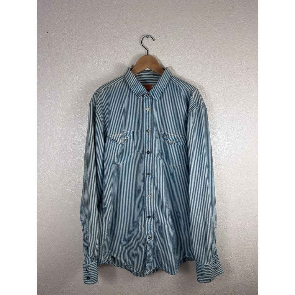 Hugo Boss Orange Label Striped Button Up Shirt Men's XXL Blue White